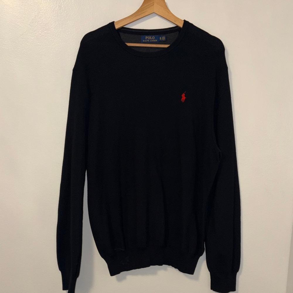 Polo by Ralph Lauren Black Crewneck Sweater with Red Pony